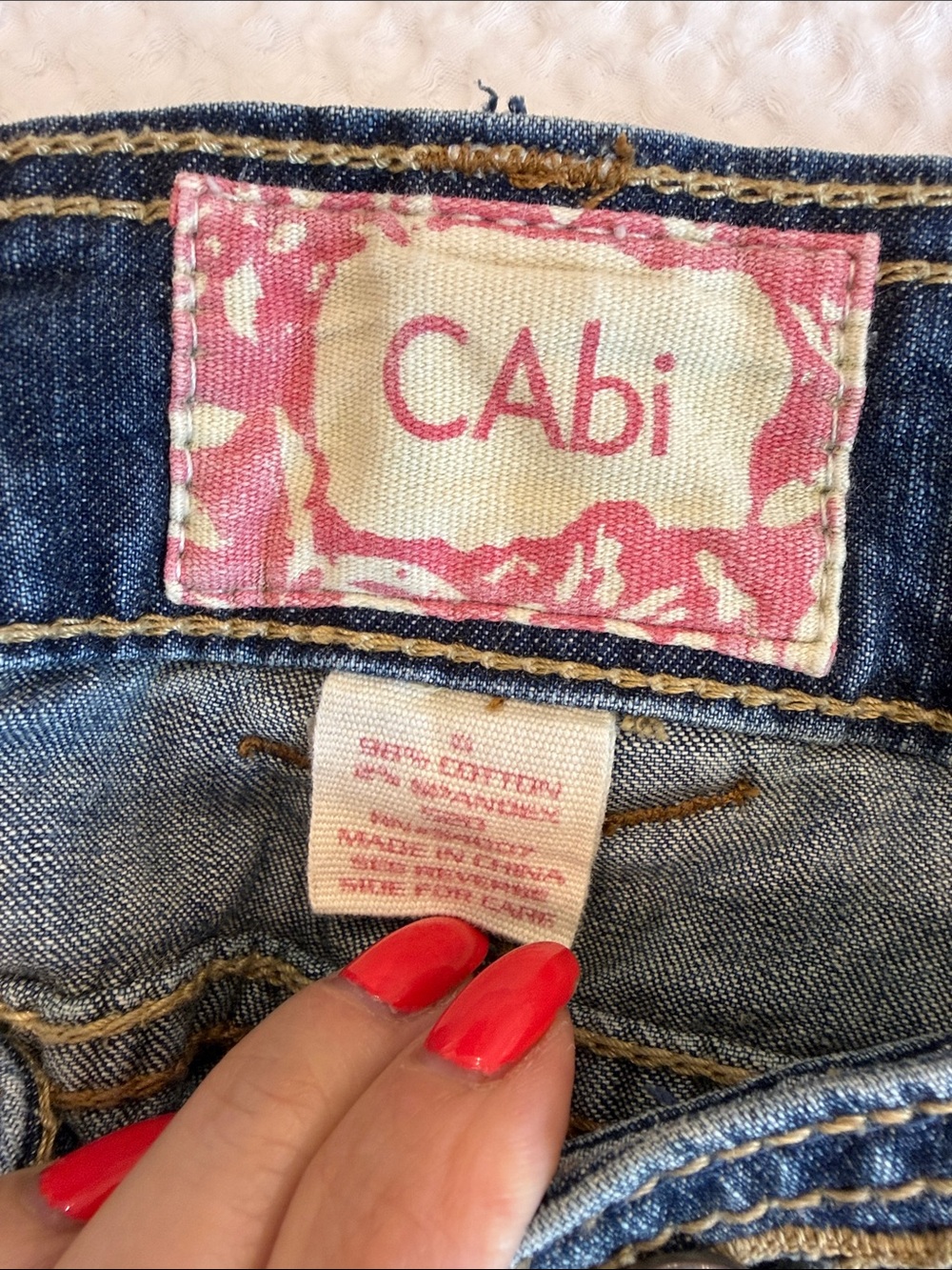 CAbi Blue Denim Jeans with Pink Logo Patch - Picture 2 of 4